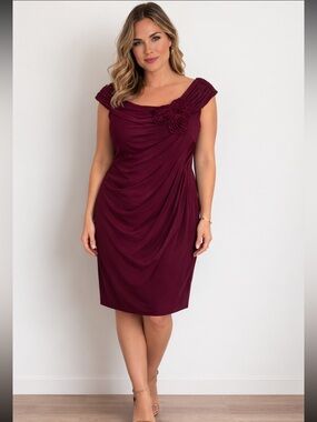 NWT Adrianna Papell Off the Shoulder Floral Appliqué Dress Sheath Size 20W